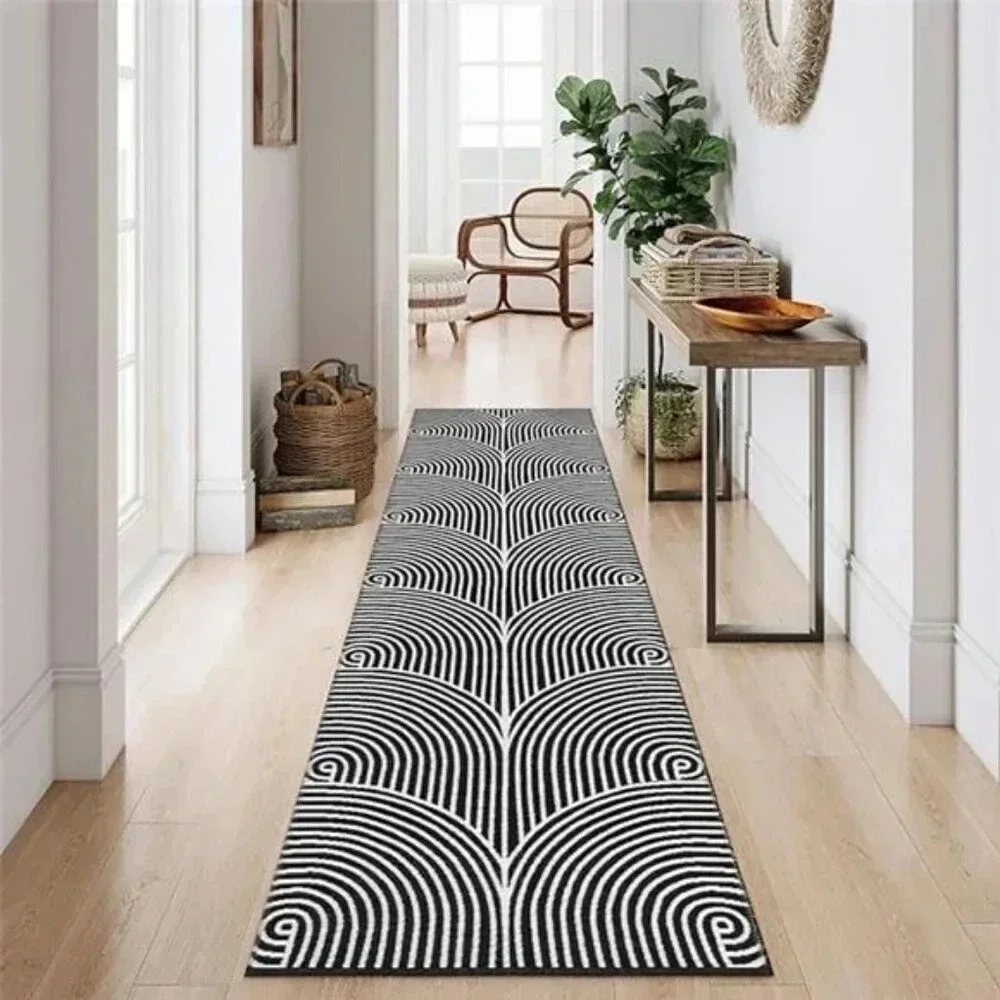Long Hallway Runner Rug 2.6'x10' Washable Rug Runners Modern Reversible Black